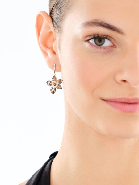 Pozlacené stříbrné náušnice se zirkony - květy