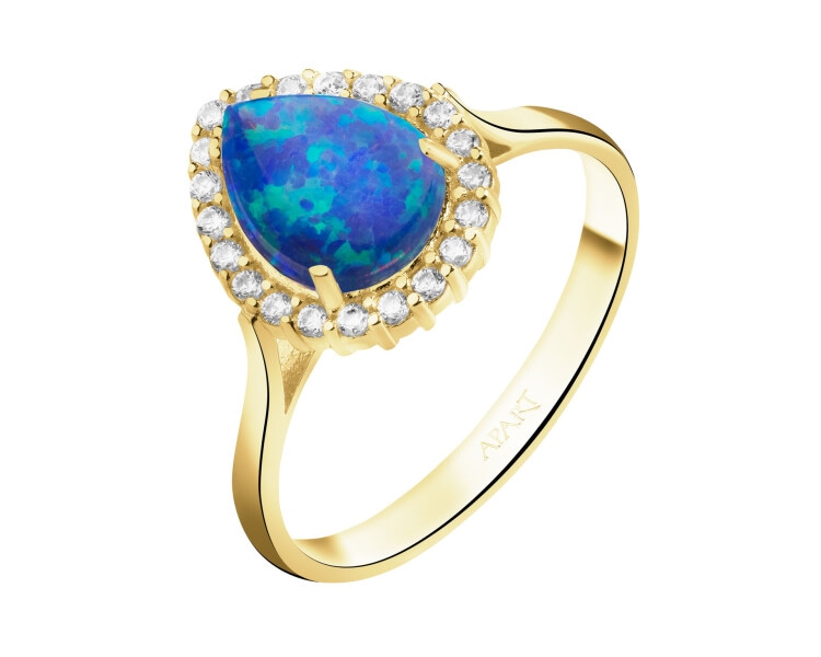 Złoty pierścionek z opalitem i cyrkoniami