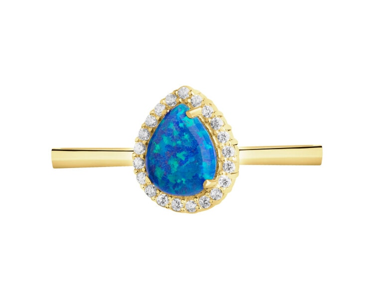 Złoty pierścionek z opalitem i cyrkoniami