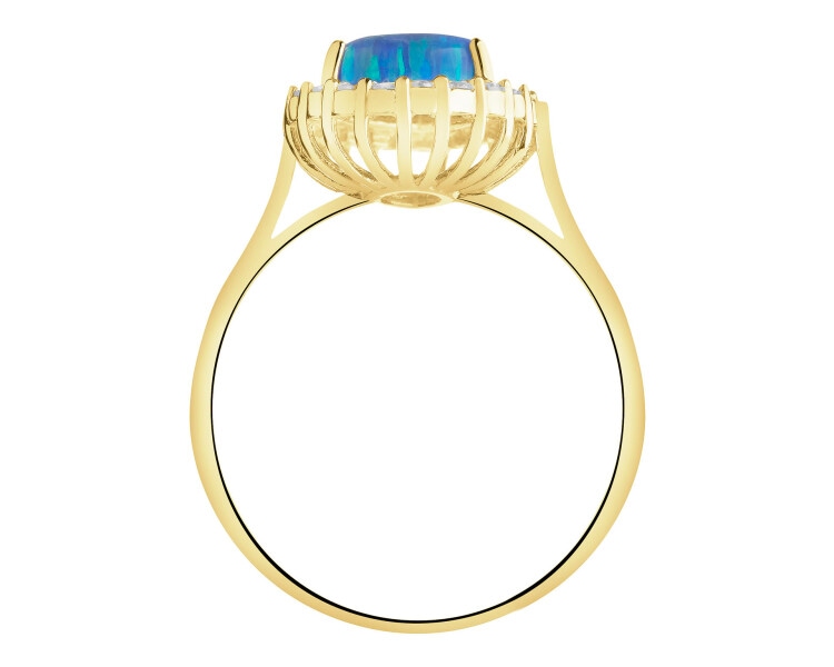 Złoty pierścionek z opalitem i cyrkoniami