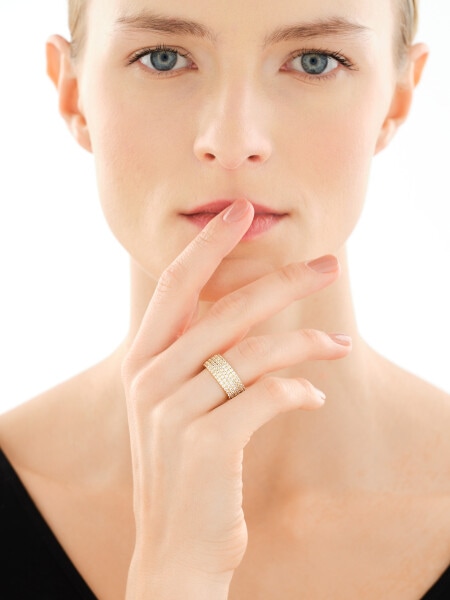 Pierścionek z mosiądzu pozłacany z cyrkoniami