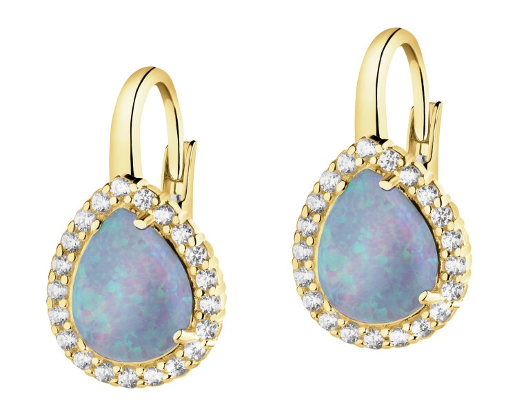 Złote kolczyki z opalitami i cyrkoniami