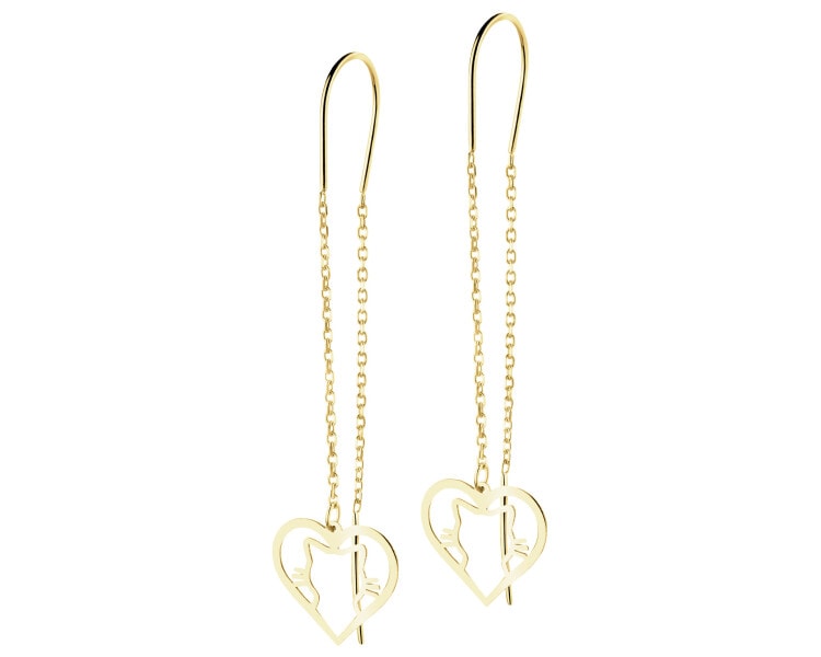 Zlaté náušnice - kočky, srdce