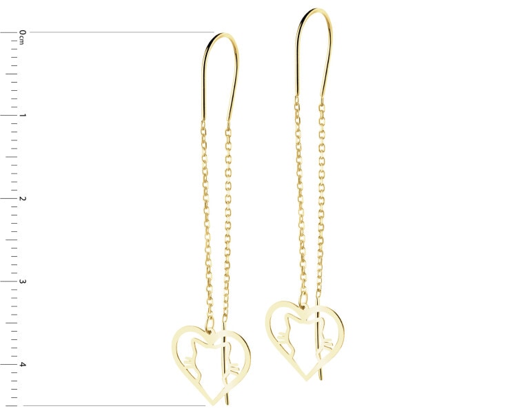 Zlaté náušnice - kočky, srdce