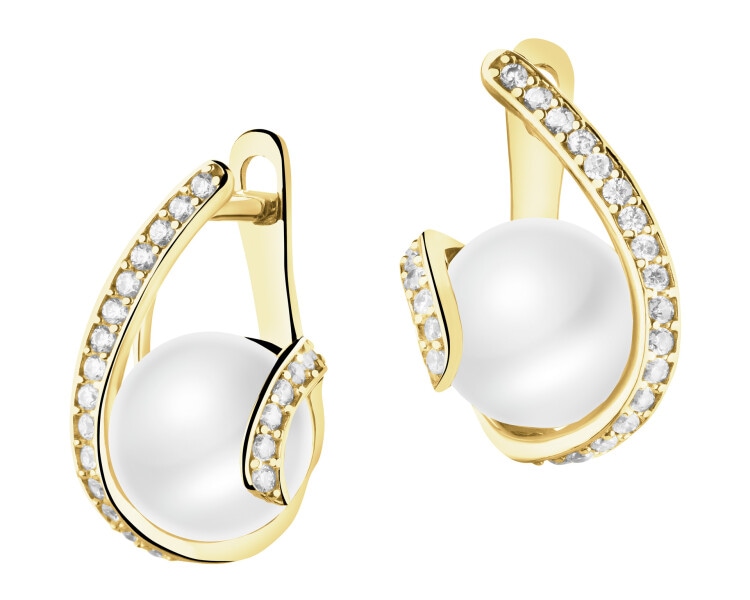 Złote kolczyki z perłami i cyrkoniami