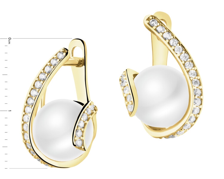 Złote kolczyki z perłami i cyrkoniami