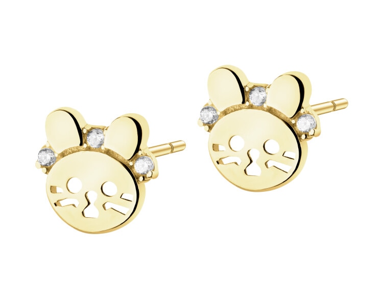 Złote kolczyki z cyrkoniami - koty
