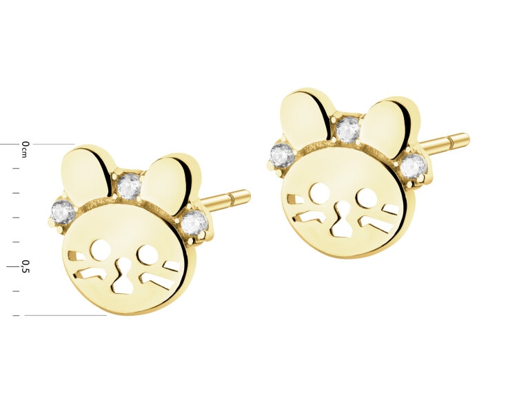 Zlaté náušnice se zirkony - kočky