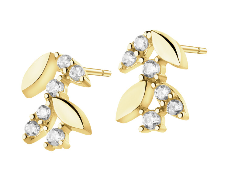 Zlaté náušnice se zirkony - listy