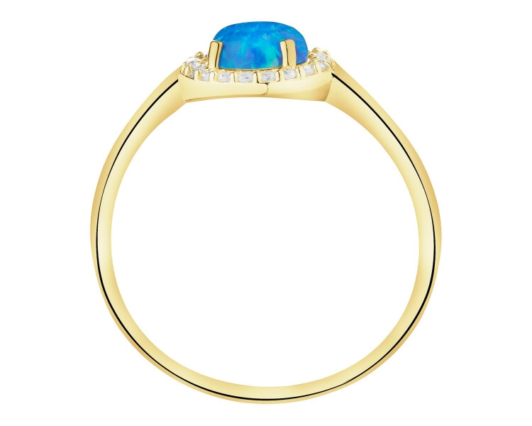 Złoty pierścionek z opalitem i cyrkoniami