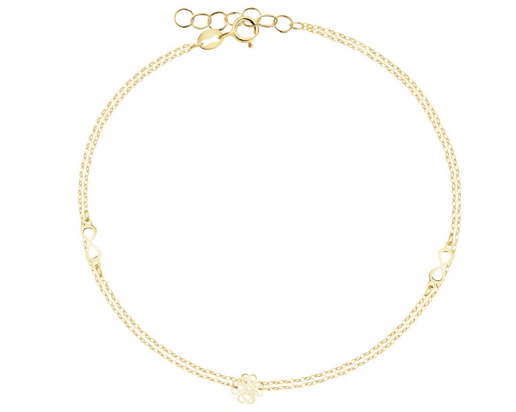 Złota bransoletka na nogę - nieskończoności, koniczyna