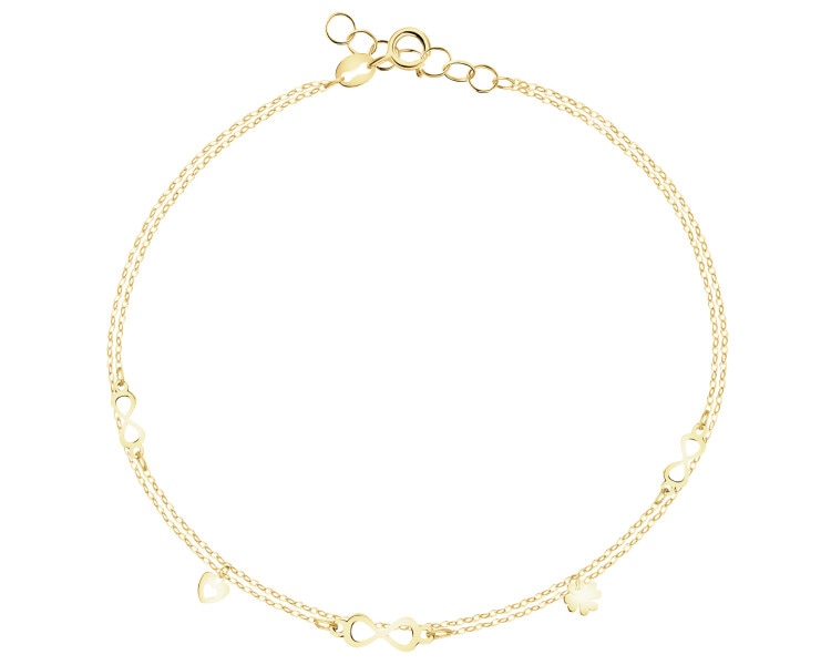 Zlatý náramek na kotník - nekonečno, srdce, čtyřlístek