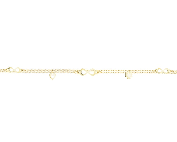 Zlatý náramek na kotník - nekonečno, srdce, čtyřlístek