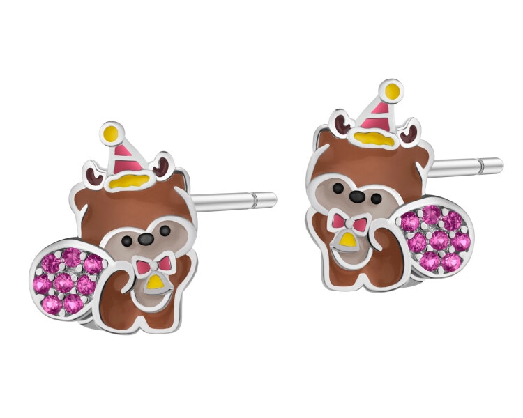 Stříbrné náušnice se zirkony a smaltem