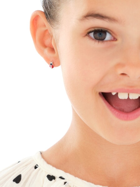 Stříbrné náušnice se zirkony a smaltem - berušky