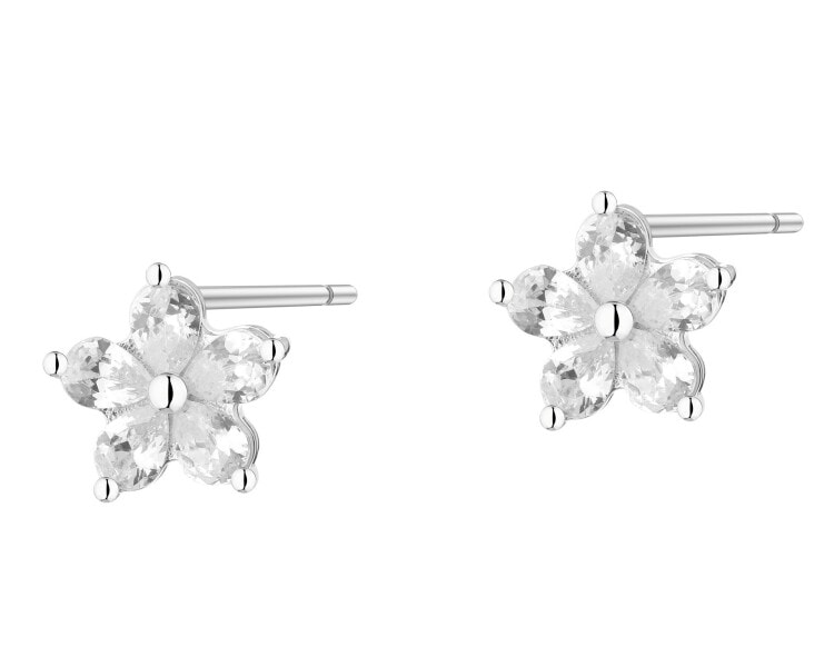 Stříbrné náušnice se zirkony - květy