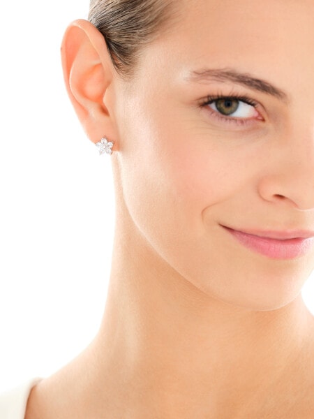 Stříbrné náušnice se zirkony - květy