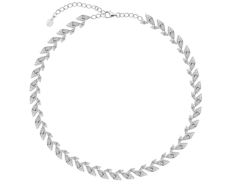 Naszyjnik srebrny z cyrkoniami - liście