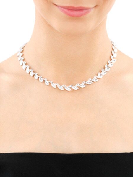 Naszyjnik srebrny z cyrkoniami - liście