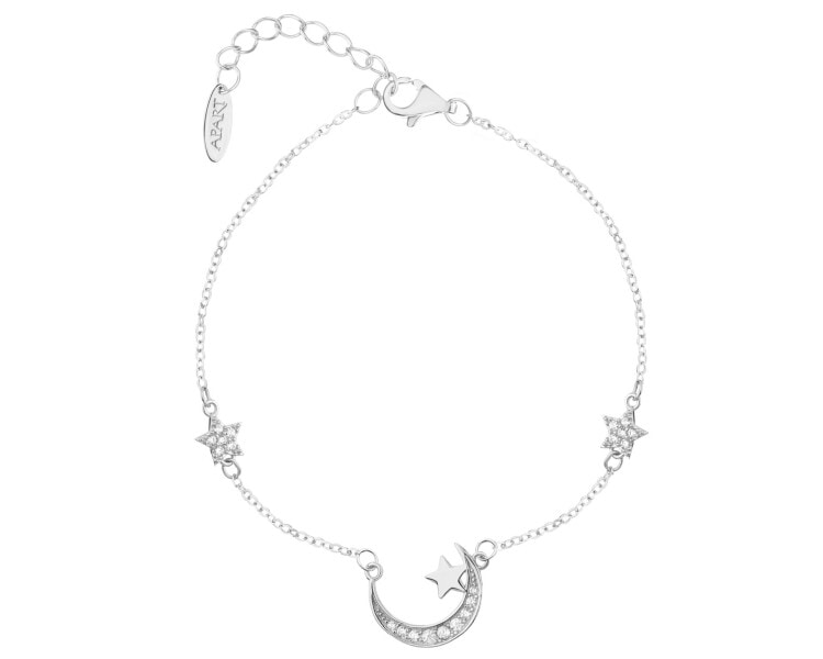 Bransoletka srebrna z cyrkoniami - Księżyc, gwiazdy