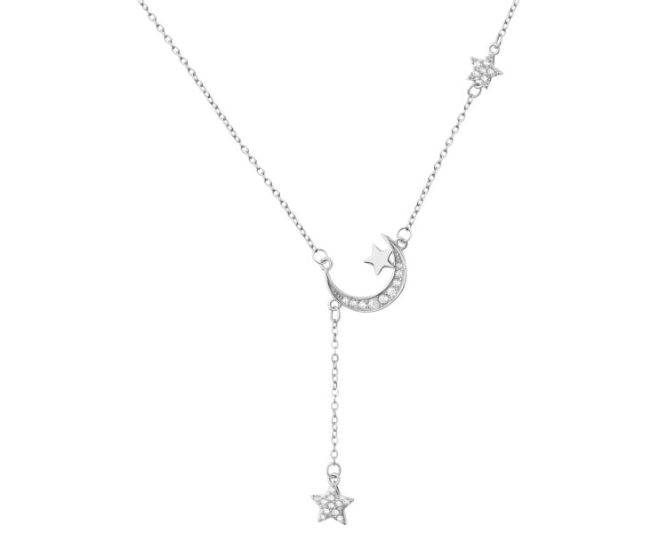 Stříbrný náhrdelník se zirkony - Měsíc, hvězdy