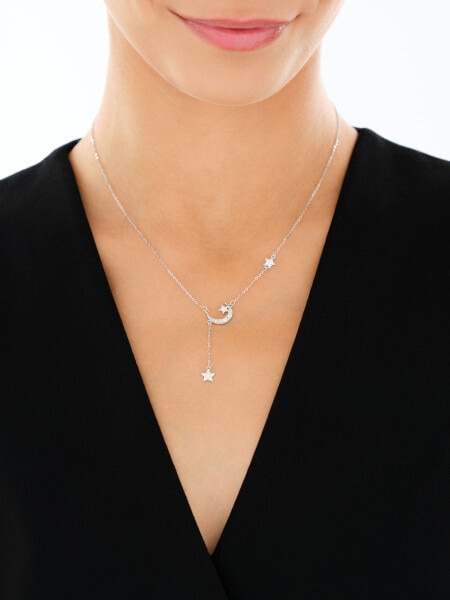 Stříbrný náhrdelník se zirkony - Měsíc, hvězdy