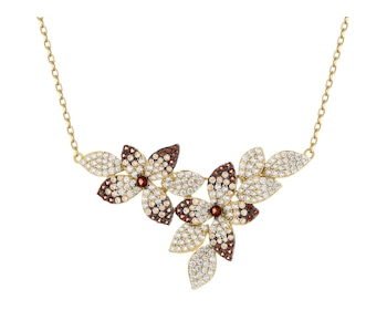 Pozlacený stříbrný přívěsek se zirkony - květy, listy