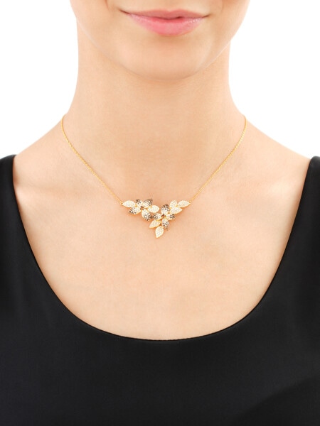 Naszyjnik srebrny z cyrkoniami - kwiaty, liście