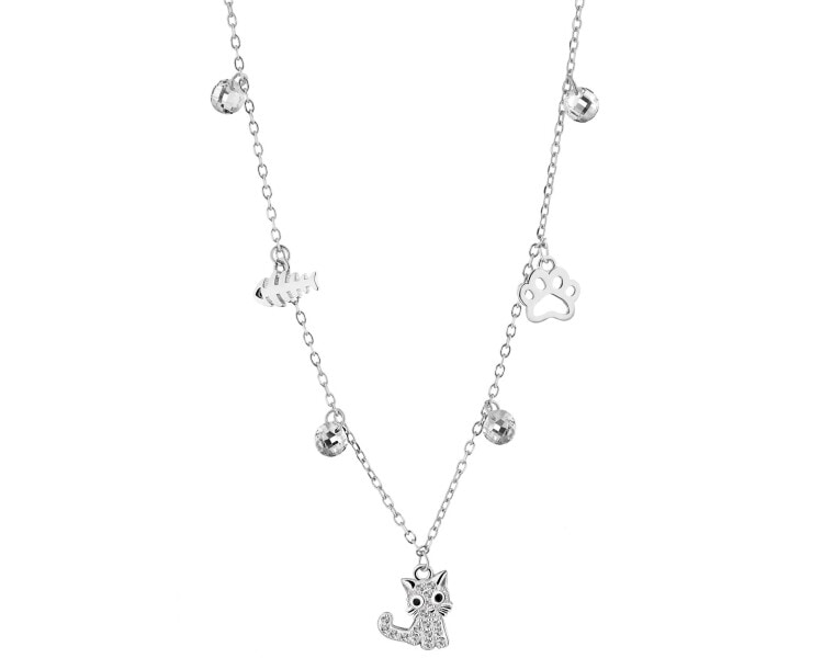 Rhodium Plated Silver Necklace with Cubic Zirconia