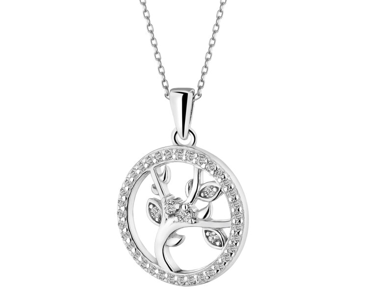 Rhodium Plated Silver Pendant with Cubic Zirconia