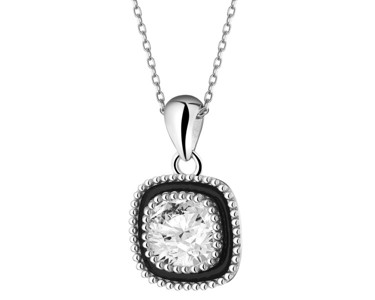 Stříbrný přívěsek se zirkony a smaltem - čtverec