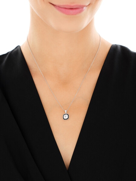 Stříbrný přívěsek se zirkony a smaltem - čtverec