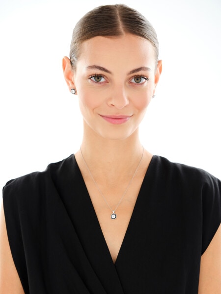 Stříbrný přívěsek se zirkony a smaltem - čtverec