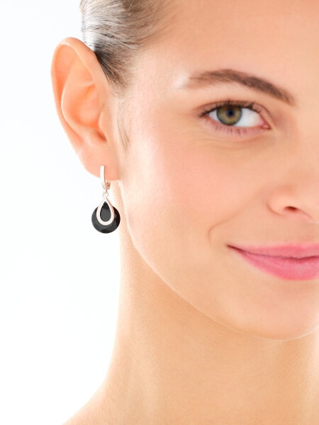 Rhodium-Plated Brass, Rhodium-Plated Silver Dangling Earring with Agate