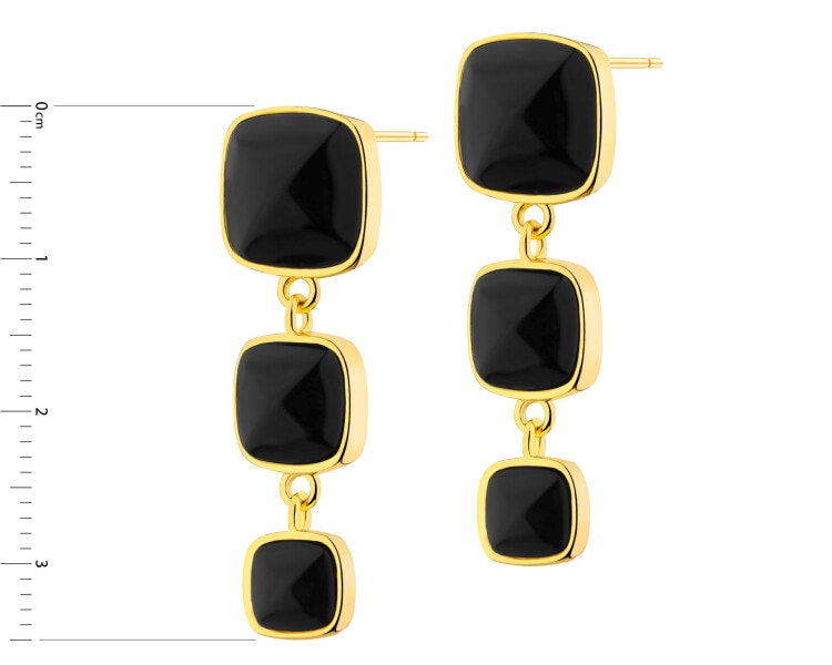 Kolczyki z mosiądzu pozłacane z agatami - kwadraty