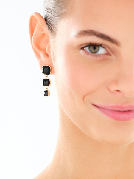 Gold-Plated Brass, Gold-Plated Silver Dangling Earring with Agate