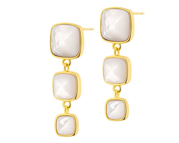 Kolczyki z mosiądzu pozłacane z masą perłową - kwadraty