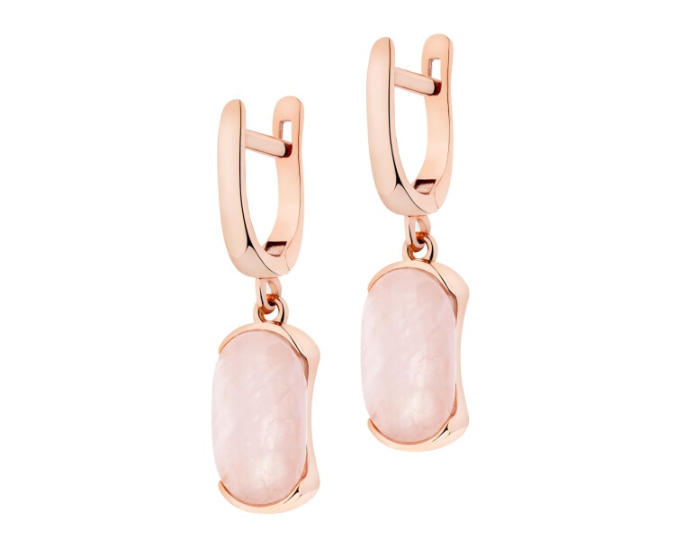 Gold-Plated Brass, Gold-Plated Silver Dangling Earring with Quartz