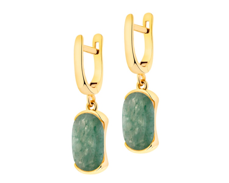 Gold-Plated Brass, Gold-Plated Silver Dangling Earring with Aventurine