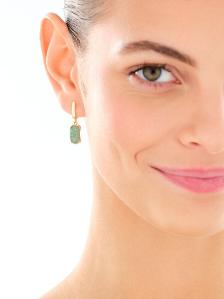 Gold-Plated Brass, Gold-Plated Silver Dangling Earring with Aventurine