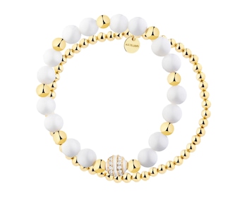 Bransoletka z mosiądzu pozłacana z kwarcami, cyrkoniami i emalią