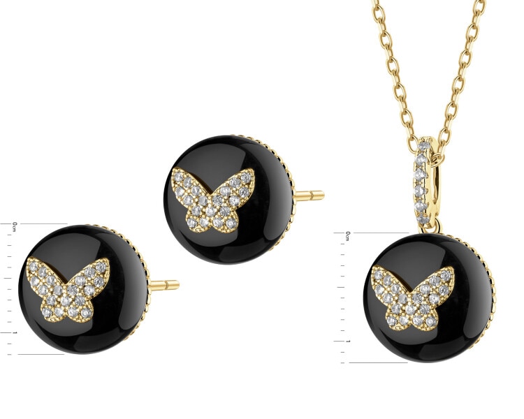 Gold-Plated Brass, Gold-Plated Silver Set with Cubic Zirconia