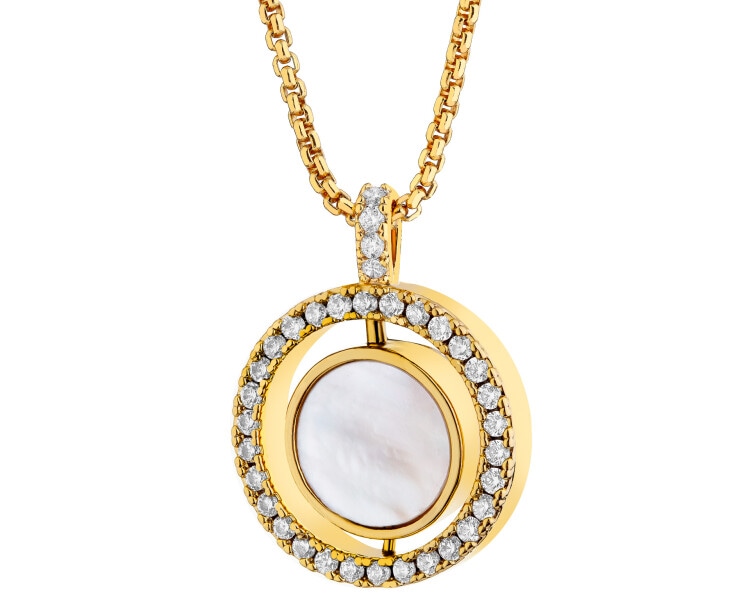 Naszyjnik z mosiądzu pozłacany z cyrkoniami i masą perłową - koło