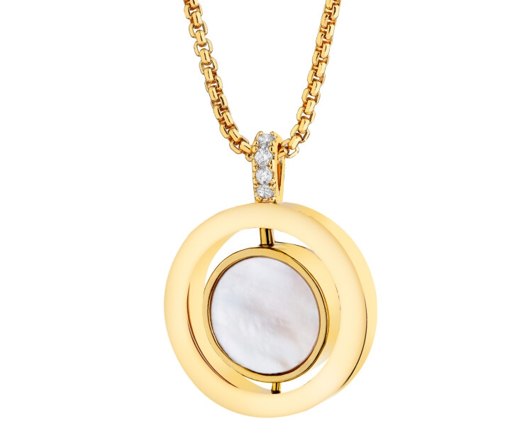 Naszyjnik z mosiądzu pozłacany z cyrkoniami i masą perłową - koło