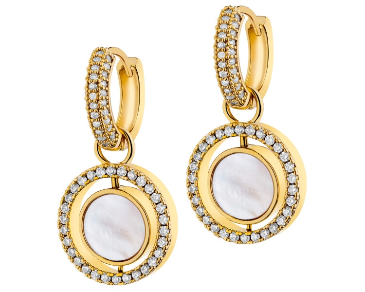 Kolczyki z mosiądzu pozłacane z cyrkoniami i masą perłową - koła