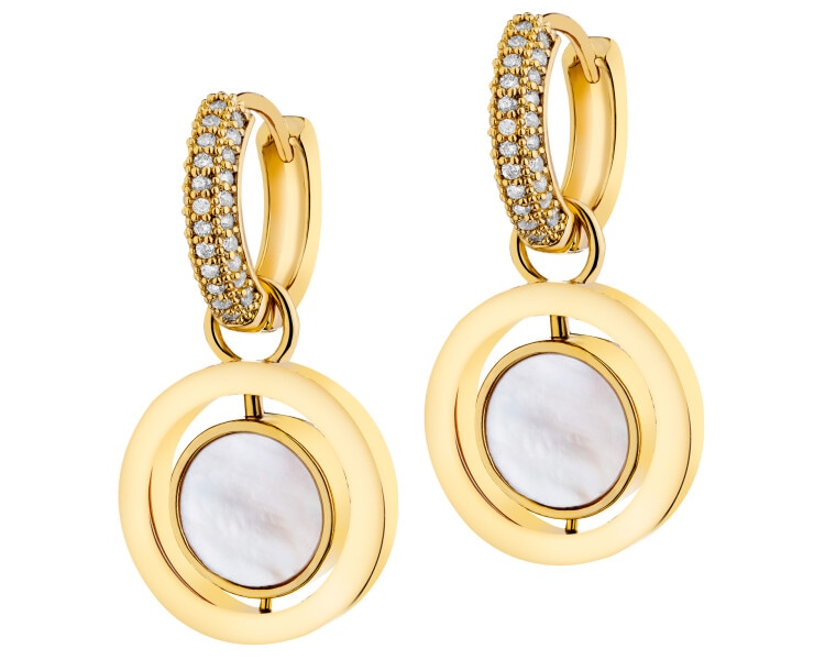 Kolczyki z mosiądzu pozłacane z cyrkoniami i masą perłową - koła