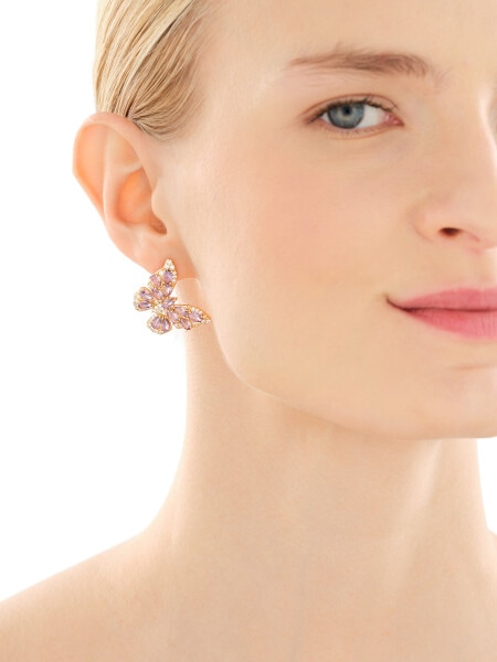 Gold-Plated Brass, Gold-Plated Silver Earrings with Cubic Zirconia