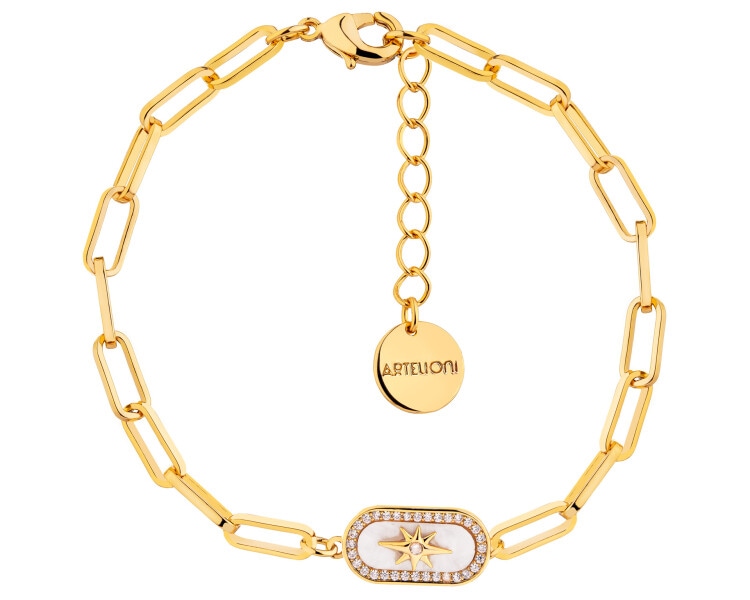 Bransoletka z mosiądzu pozłacana z cyrkoniami i masą perłową - gwiazda