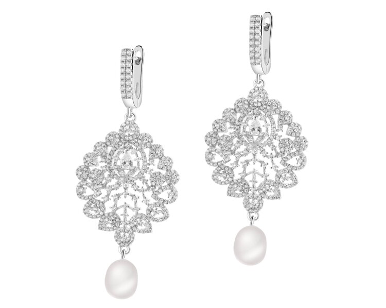 Rhodium Plated Silver Dangling Earring with Cubic Zirconia