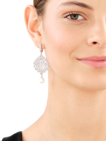 Rhodium Plated Silver Dangling Earring with Cubic Zirconia